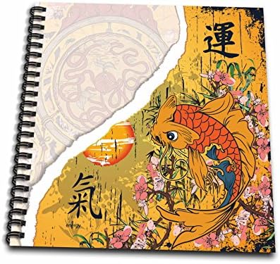 3dRose db_116377_1 Oriental Japanese Kanji Luck Energy Koi Fish Pink Sakura Cherry Blossom Flowers and Asian Symbols-Drawing Book, 8 by 8-Inch