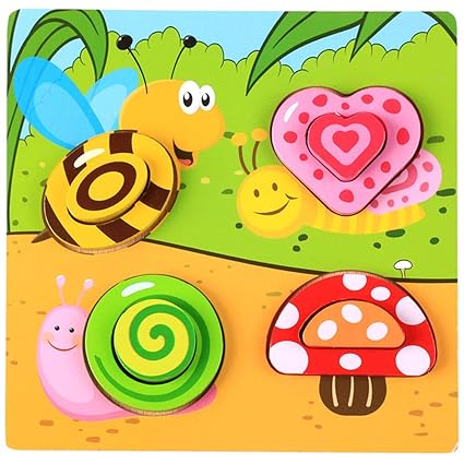 Leoie Wooden Magnetic Puzzle Toys 3D Puzzle Drawing Board Educational Wood Toys for Children 17.8x17.8cm Garden