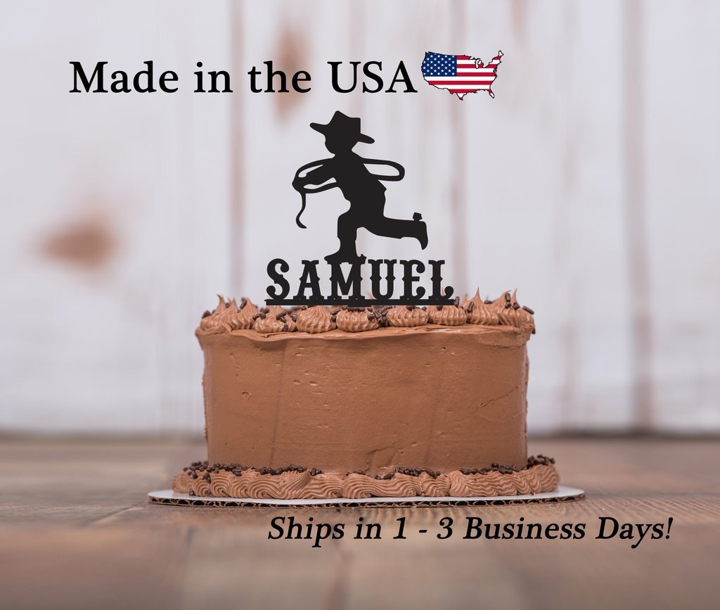 Little Cowboy Cake Topper With Free Keepsake Base Cake Topper