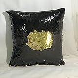 Mermaid Pillow Sequin Throw Pillow Covers Decorative Glitter Sofa Cushion Case Double Color Reversible (Black Gold)