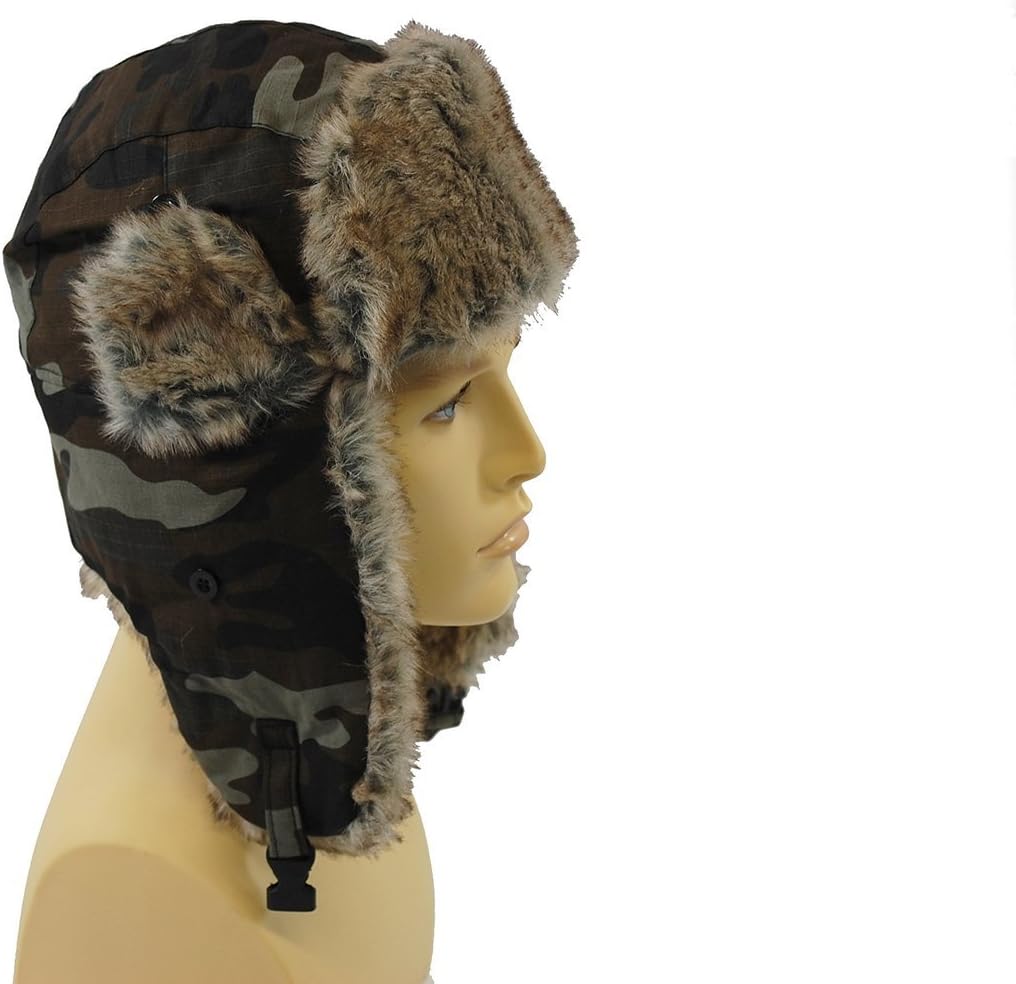 59cm or 60cm Top Brand Mens camouflage ushanka/trapper hat with faux fur trim available in sizes