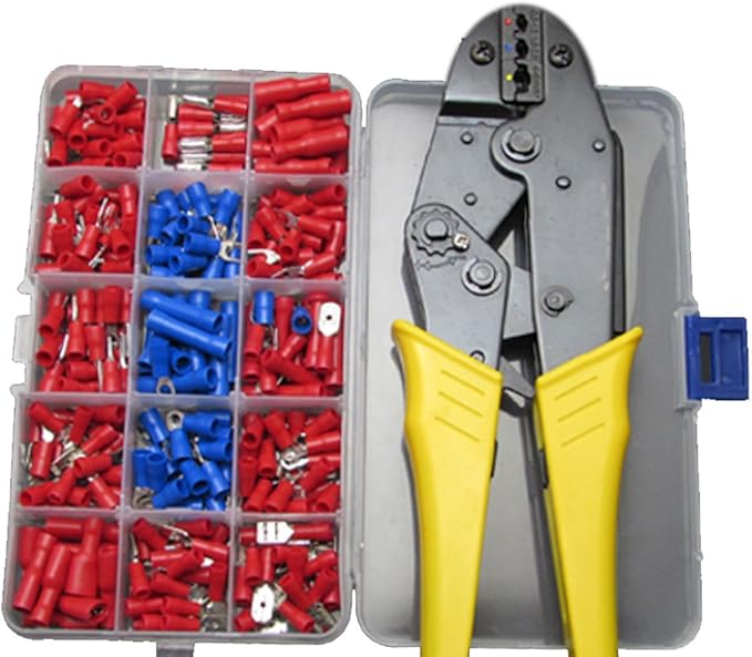 240pc Spade Assortment Terminals Kit with Ratchet Wire Crimping Cutter