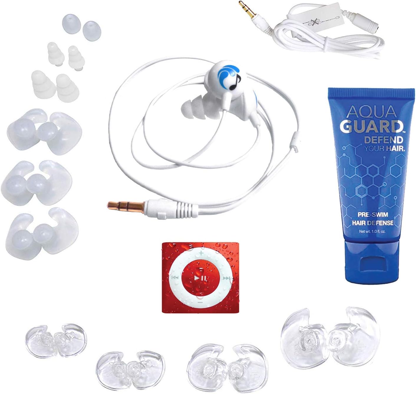 Underwater Audio 100% Waterproofing Compatible with iPod Shuffle, Swimbuds Sport Headphones, and AquaGuard (Red)