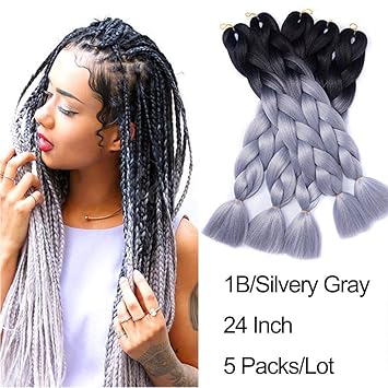 Buy Feelgrace Black Grey 5 Pieces Jumbo Braids 24inch Ombre