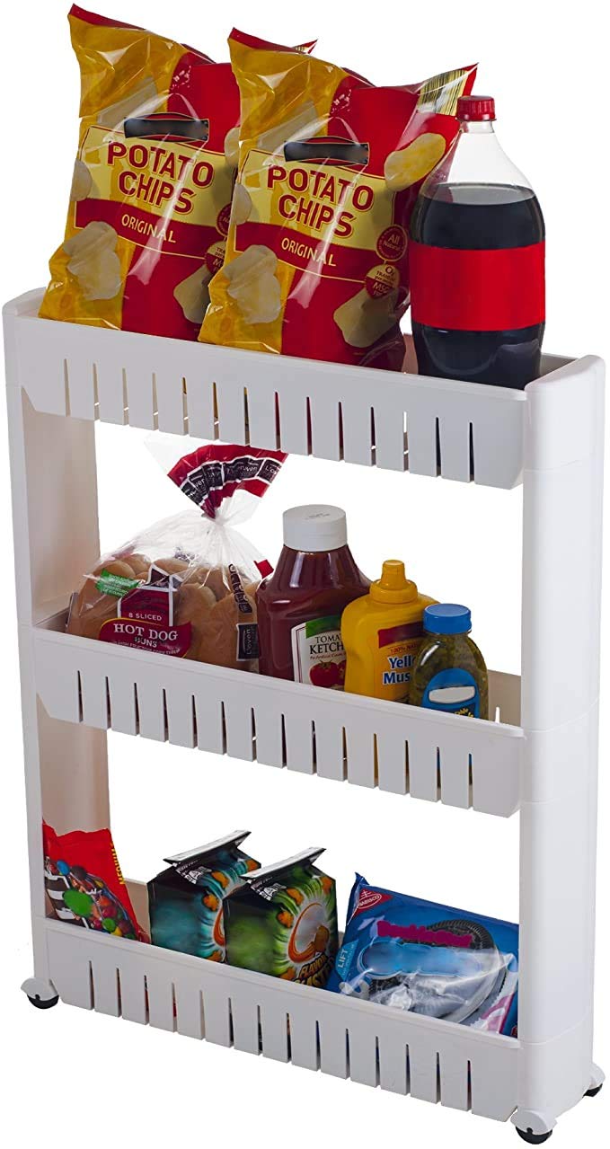 Buy HomeRoots 3 Tier Slim Storage Cart with Wheels Mobile Shelving Unit