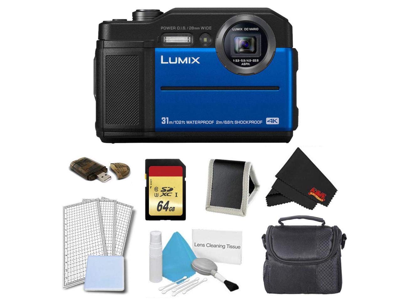Panasonic Lumix DC-TS7 Digital Camera (Blue) Memory Kit w/Camera Case