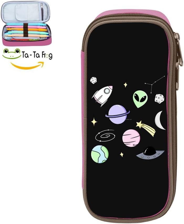 Space Aesthetic Pen Case - Large Capacity Canvas Pen Pouch Pencil Stationery Case Double Zipper For Girls Boys-Pink