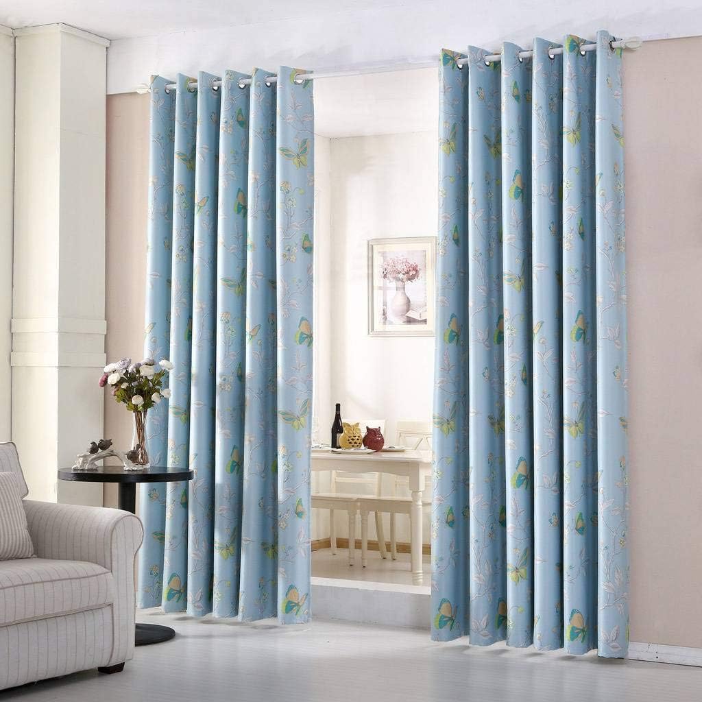 John Aird Butterfly Thermal Blackout Eyelet Curtains (Blue, 66" Width x