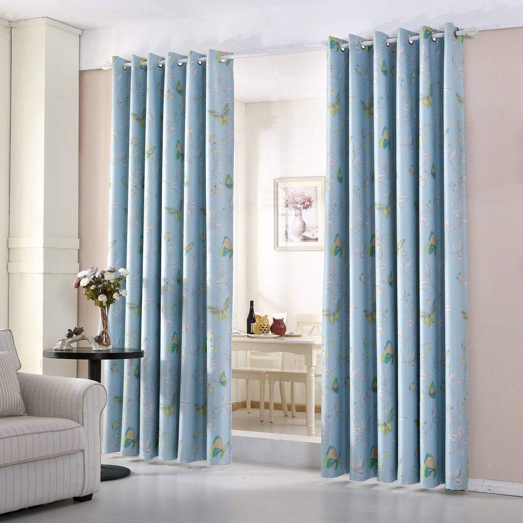 John Aird Butterfly Thermal Blackout Eyelet Curtains Blue 66