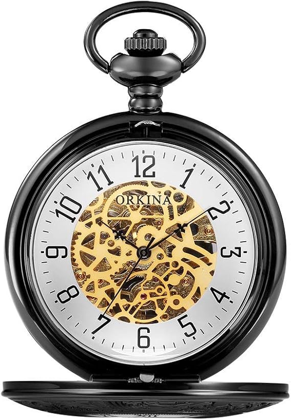ACZZ Reloj de bolsillo con cadena, maquinaria grande vintage con huecos