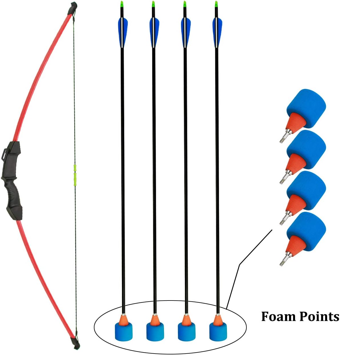SinoArt 45" Archery Recurve Bow and Arrow Set for Teens Beginner with 4 Pcs Fiberglass Arrows 4 Pcs Foam Points