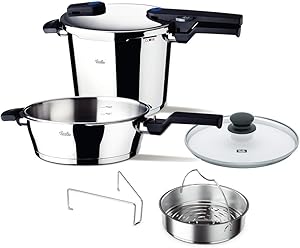 Fissler vitavit Pressure Cooker Set of 6 with Skillet, Glass-Lid and Insert, 8qt, Stainless Steel