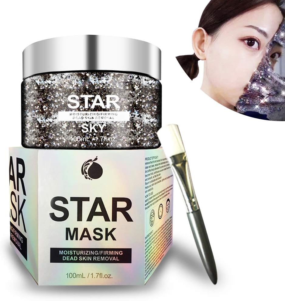 Charmss Star Sky Facial Mask, Moisturizing Whitening Facial Mask, Peel Off Anti-aging Face Mask, Clean Face Hydrating Skin Firming Gel Clay, Exquisite Care of The Face + Mask brush (100g)