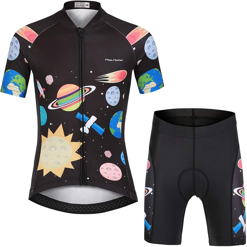 LSERVER Kids Cycling Cartoon Jersey Set (Jersey Short Sleeve + 3D Padded Shorts) for Girls Boys: Clothing