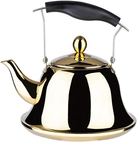 Amazon Com Silbato De Te Con Infusor Para Te De Hoja Suelta Acero Inoxidable Silbato Moderno Tetera Tetera Estufa De Induccion Cocina Cocina Te Olla De Agua Dorada De 2 Cuartos Kitchen