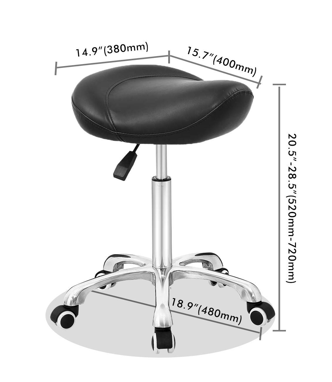 Saddle Stool Chair for Dental Salon Massage Hair Cutting, Esthetician Adjustable Rolling Hydraulic Saddle Seat Stool with Wheels (Black): Beauty