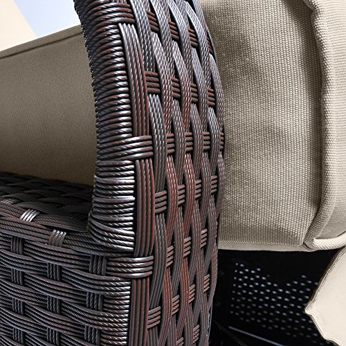 Babylon Outdoor Recliner Wicker Patio Adjustable Recliner Chair with 5.11" Cushions and Ottoman,Rust-Resistant Aluminum Frame,All-Weather Resin Rattan, Brown& Khaki