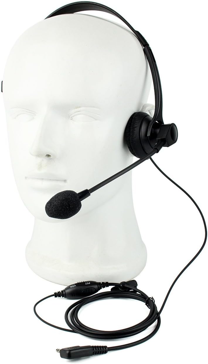 Lewong 2 PIN VOX PTT Mic Overhead Walkie Talkies Headset for Kenwood BAOFENG UV5R/UV82HP/GT-3/5RA/5R5/F9V2+/F8HP/888s/UV6R Two Way Radio(1 Pack)