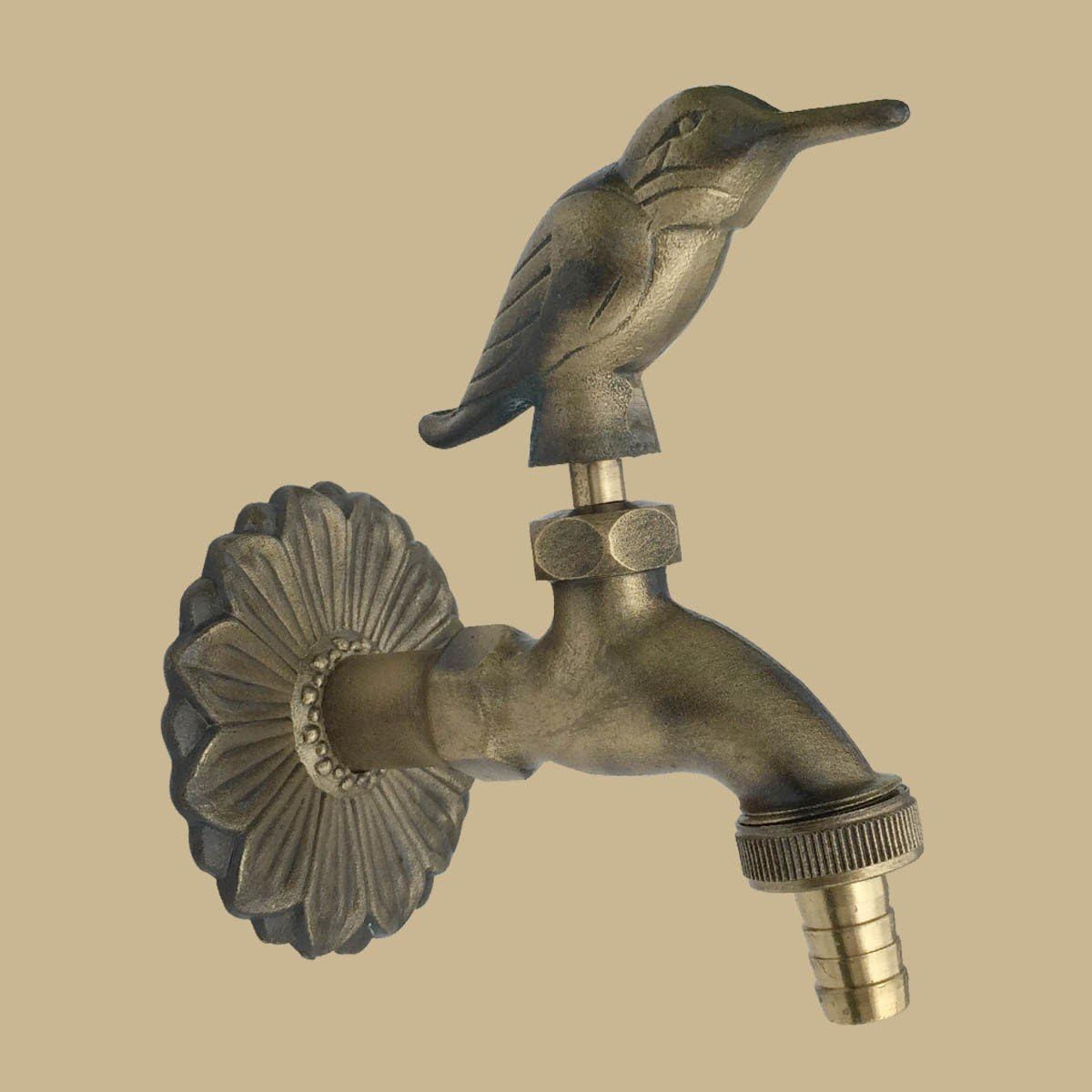 Outdoor Faucet Bird Spigot Solid Brass Antique Finish Garden Tap Bibcock Hose Not Included : Garden & Outdoor