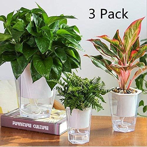 Self Watering Planter, Sgarden 3 Pack Flower Pots Plants Pots for All House Plants,Herbs,African Violets,Succulents,Flowers or Start Seedlings(Plants not Included)