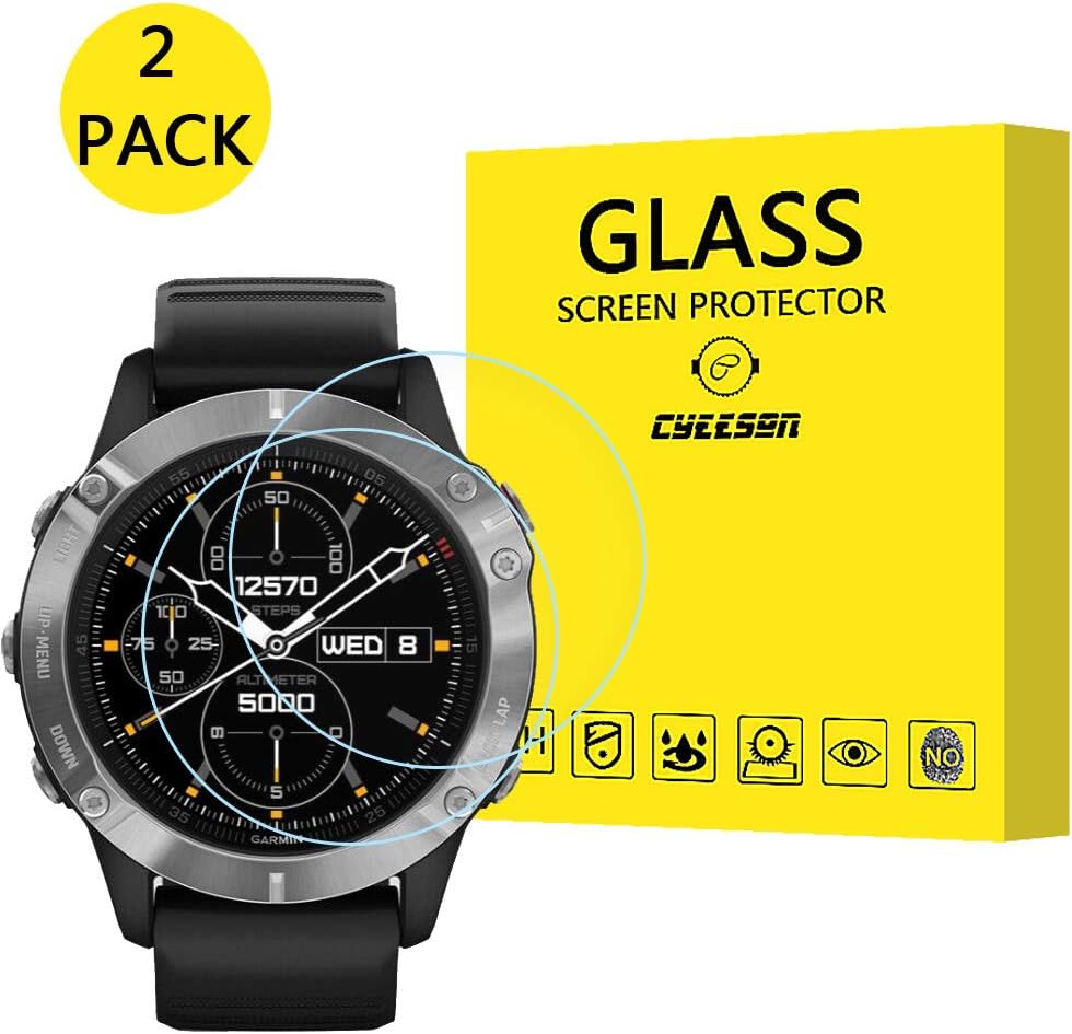 C CYEESON 2PC Protective Film for Garmin Fexni 6/ Fenix 6 Pro Screen Protector, 2.5D Tempered Glass Film
