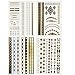BeneU Bachelorette Metallic Temporary Tattoos Body Art Stickers Waterproof Removable Shiny Jewelry Flash Tatoos High Gloss Shimmer Designs in Gold, Silver, Black 12 Sheets