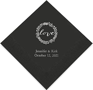 Weddingstar Personalized Printed Paper Napkins 3-Ply 50 Pack - Cocktail Black