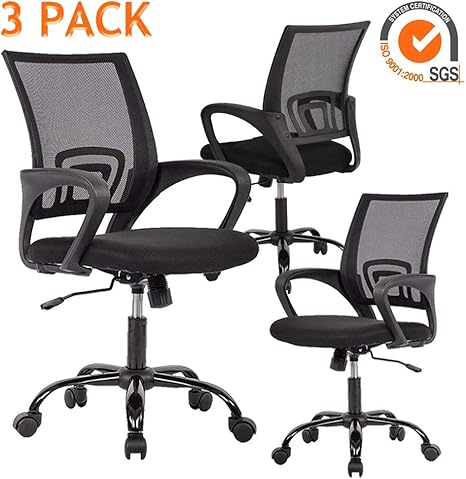 Amazon Com Ergonomic Desk Chair Set Of 3 Mid Back Mesh Home Office Chair Modern Task Chair Adjustable Computer Chair Rolling Swivel Executive Chair With Armrest Lumbar Support Wheels For Men Women Black