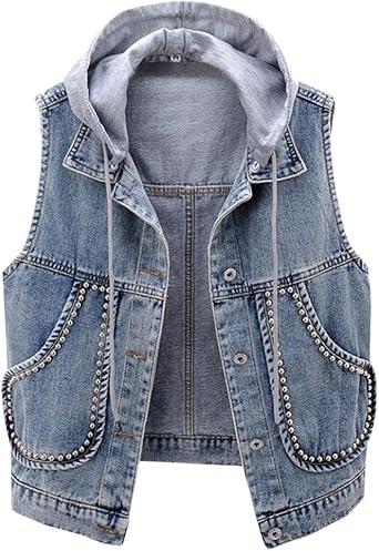 sleeveless jean jacket with hoodie