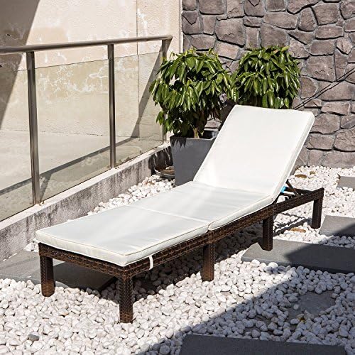 COMHO Wicker Patio Chaise Lounge Outdoor Chair Adjustable Cushioned Furniture Patio Porch Beach Yard Poolside 1 set