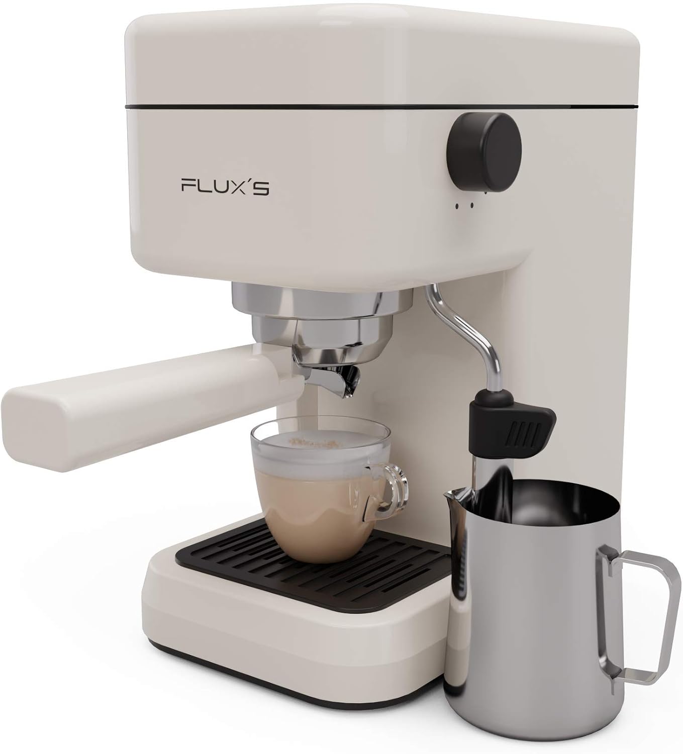 Crema Cafetera Express con Espumador de Leche y Bomba Italiana de 20 Bares  Flux's Roma Brazo Portafiltros con Doble Salida y Dos Filtros Fabricada en  Europa. para Espresso y Cappucino Cafeteras para