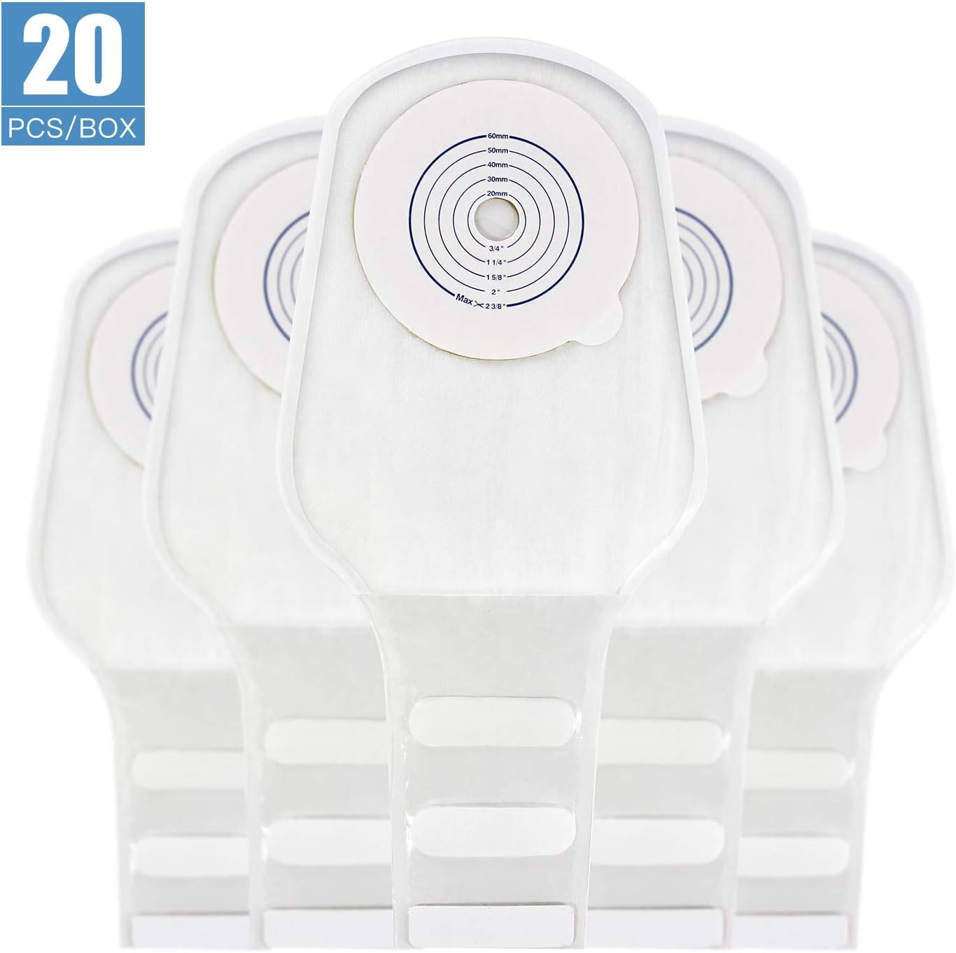 OSTUPMED Ostomy Drainable Pouches 20 Pcs one Piece Colostomy Bags with Closure for Colostomy Ileostomy Stoma Care 15-60MM (3/4"-2 3/8") Cut-to-Fit