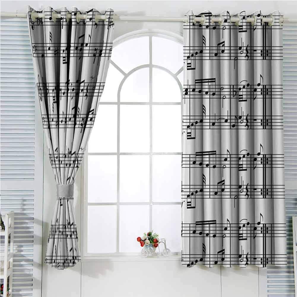 Music Decor Grommet Top Noise Reducing Curtains，Musical Notes on The