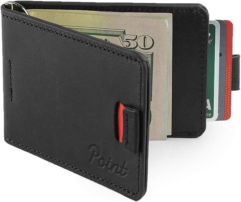 Point Genuine Leather Slim Wallet For Men With Money Clip ? Minimalist Billfold For Front Or Back Pocket With Gift Box - Black, Medium