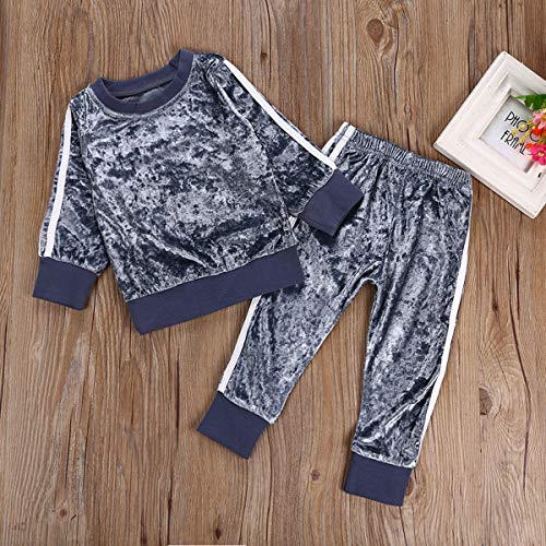 1-6Y Girls Velvet Sweatshirt Tops + Pants Fashion Sports Tracksuit Clothes Set (2-3T, Blue)