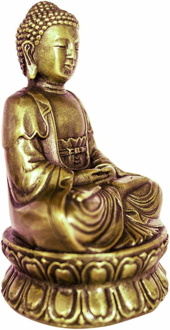 Buddha Statue Hand Made Crafted From Brass 4.33" Traditional Buddhism Sitting Shakyamuni Small Metal Buddha Religion Sculpture Feng Shui Buddhist Religious Asian Style Home Decor Gift Box