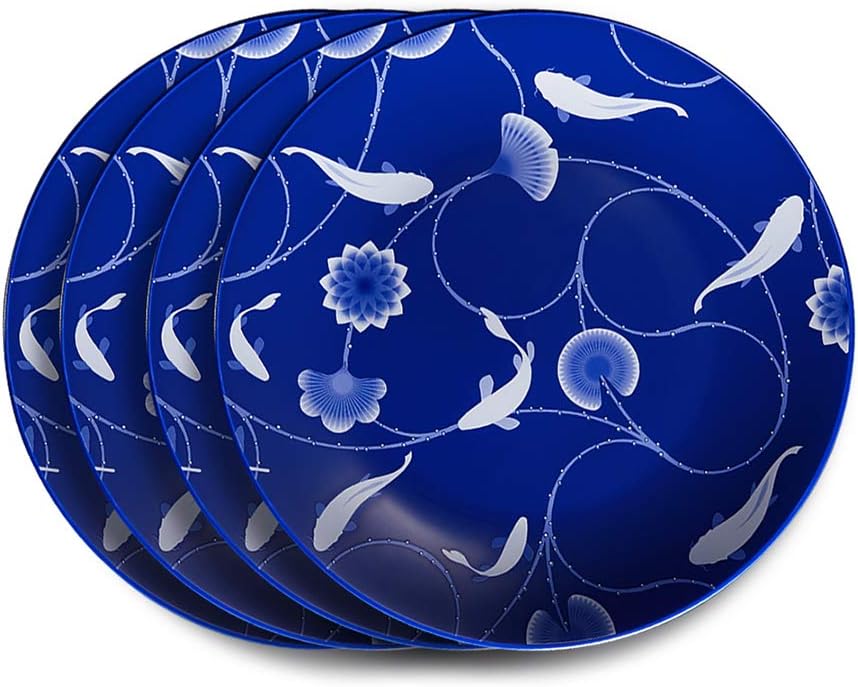ZENS Bone China Dinnerware Set,10 Inch Fine Porcelain Dinner Plates of 4, Blue Floral Serving Platter for Housewarming Gifts