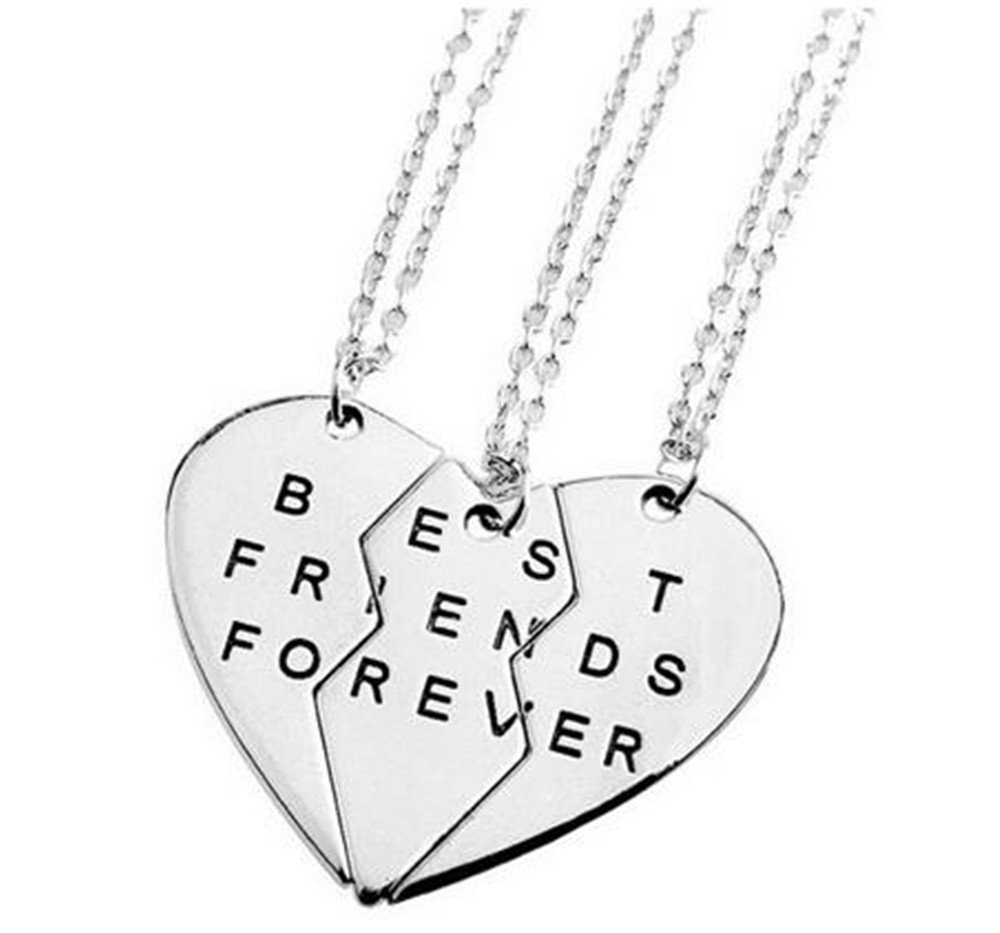 WHC TECH 3pcs lot Jewelry Necklaces Best Friend Metal Necklaces Couples Three Part Necklaces