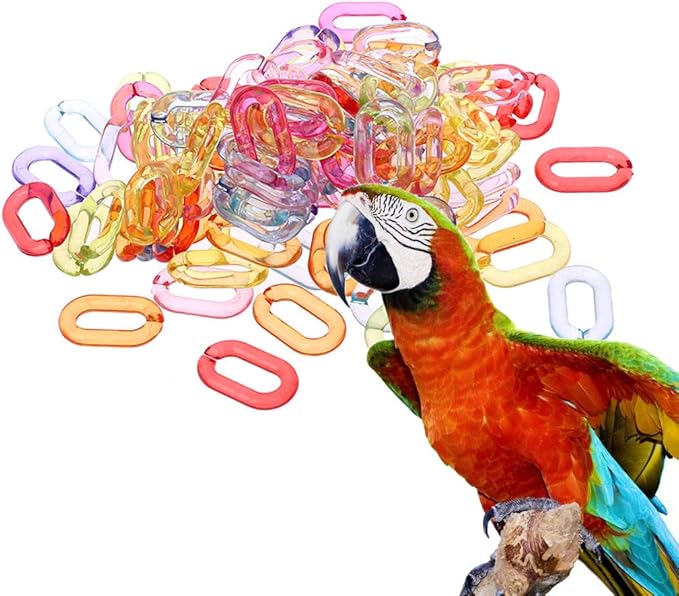Amazon Co Jp Bluederstオウムクリップフックチェーンおもちゃ 100個プラスチック鳥スタンドチェーンオープンリンクオウムクリップフックラット鳥diyおもちゃ ホーム キッチン