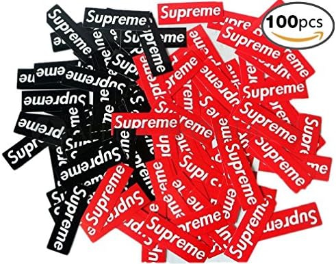 100 Pieces Supreme Stickers - Custom Supreme Stickers split 50 Red &amp; 50 Black - Supreme Box Logo (Bogo) Stickers for decorating phones, laptops, etc - Small Size, Waterproof &amp; Tearproof