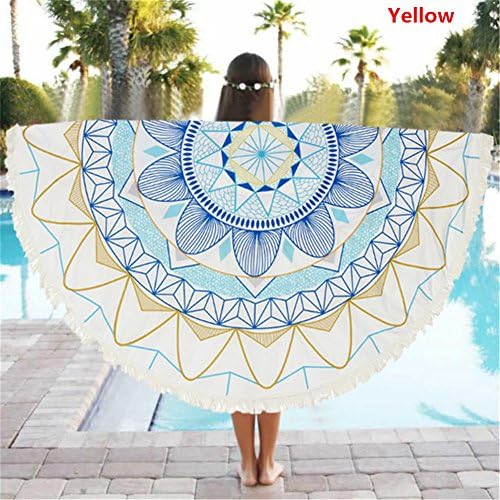 Beach Towel,Blackblume Printed Towel Large Tassel Circular Bath Towel (Yellow)
