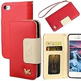 iPhone 5 Case,iPhone 5S Case,By HiLDA,Wallet Case,PU Leather Case,Credit Card Holder,Flip Cover Skin[Red]with 1 FREE HD Screen Protector
