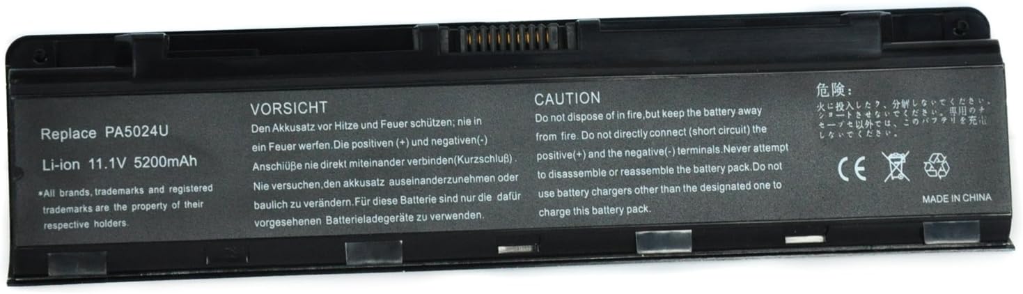 11.1V 5200mAh 6 Cells Toshiba New Replacement Battery PA5024U-1BRS for Toshiba Satellite C800 C805 C840 C845 C850 C855 C870 C875 L800 L805 L830 S845 S850 S855 S870 S875 Laptop
