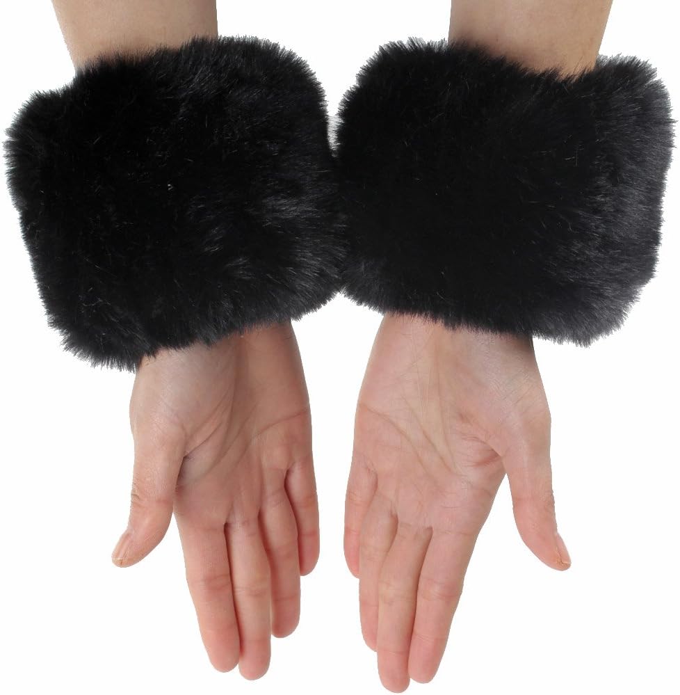 ECOSCOFaux Fur Soft Wrist Cuff Warmers Winter Furry Wrist Warmers for Women Girls