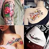 Dalin 4 Sheets Fashion Temporary Tattoos, Lotus, Koi Fish, Wings, Sexy Lady