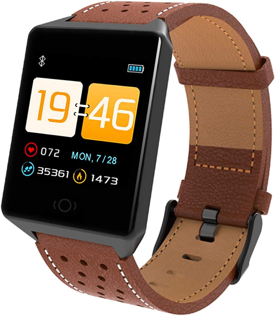Men's Smart Watch, Heart Rate/Blood Pressure/Sleep Monitor, Running/Swimming/Riding Tracker for iPhone Android Phones, Brown