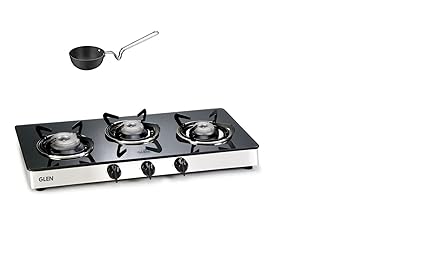 GLEN 1033 Glass 3 Burner Manual Gas Stove + Free Tadka PAN