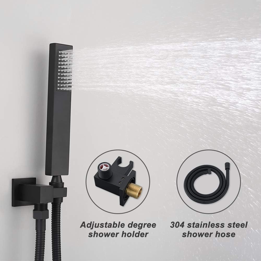 HOMELODY Ceiling Shower Head System, Matte Black Shower Faucet Rough-in Valve Body with Rain Shower Head and Handheld Shower Head Combo - - 