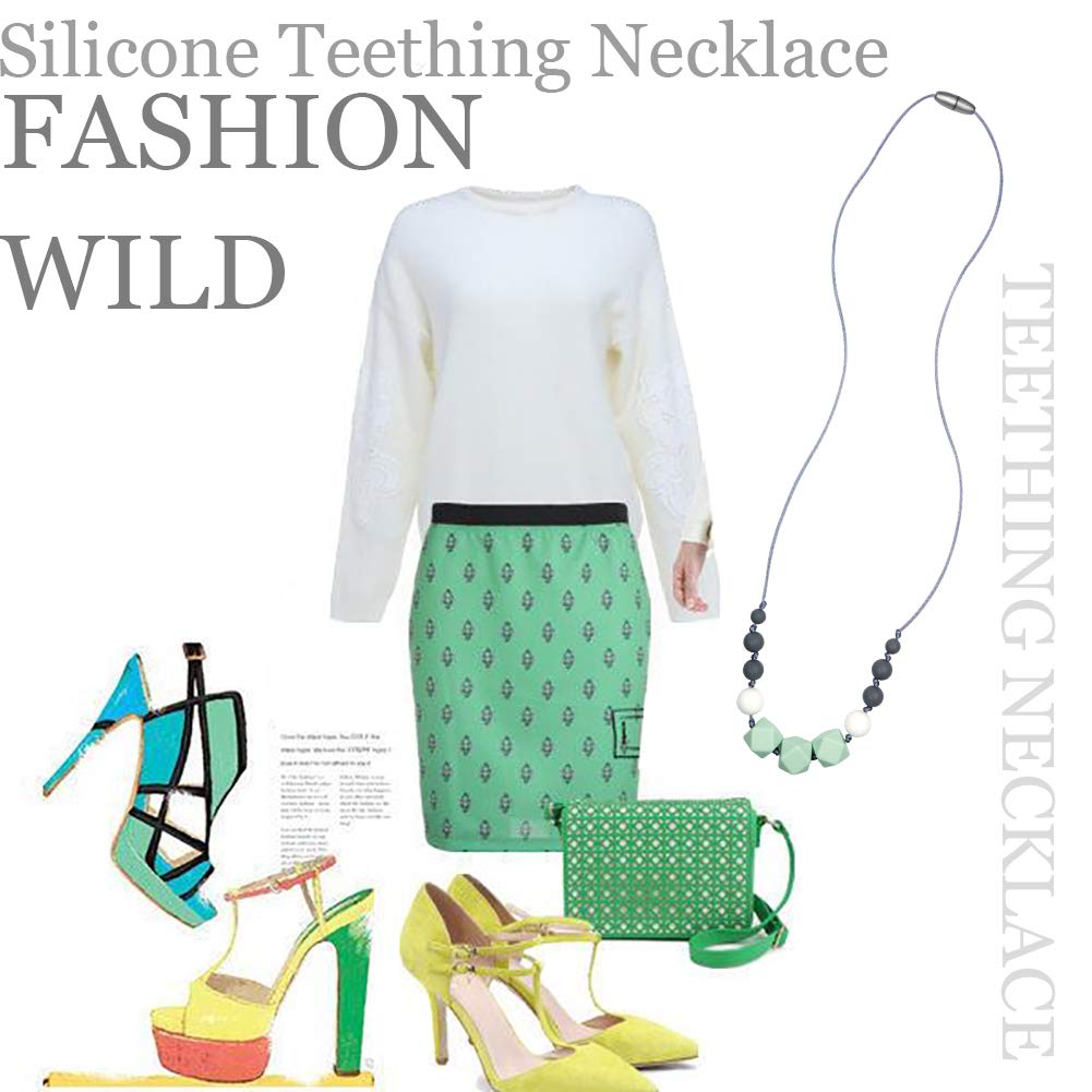 tuxepoc Silicone Teething Necklace for Mom to Wear,Nursing Necklace Baby Teethers 100% Food Grade Silicone Teething Beads,Silicone Teether Chewlery Necklace Chewing Tool,BPA FREE Chew Beads