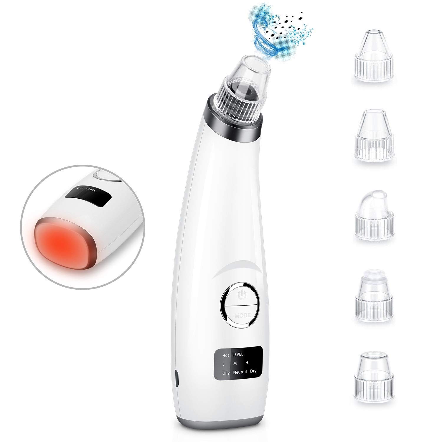 Blackhead Remover Pore Vacuum - JEXCULL Electric Blackhead Removal Tool Acne Extractor Facial Cleaner Suction Tools Kit for Women Men USB Rechargeable LED Display with 5 Suction Probes(Silvery white): Beauty